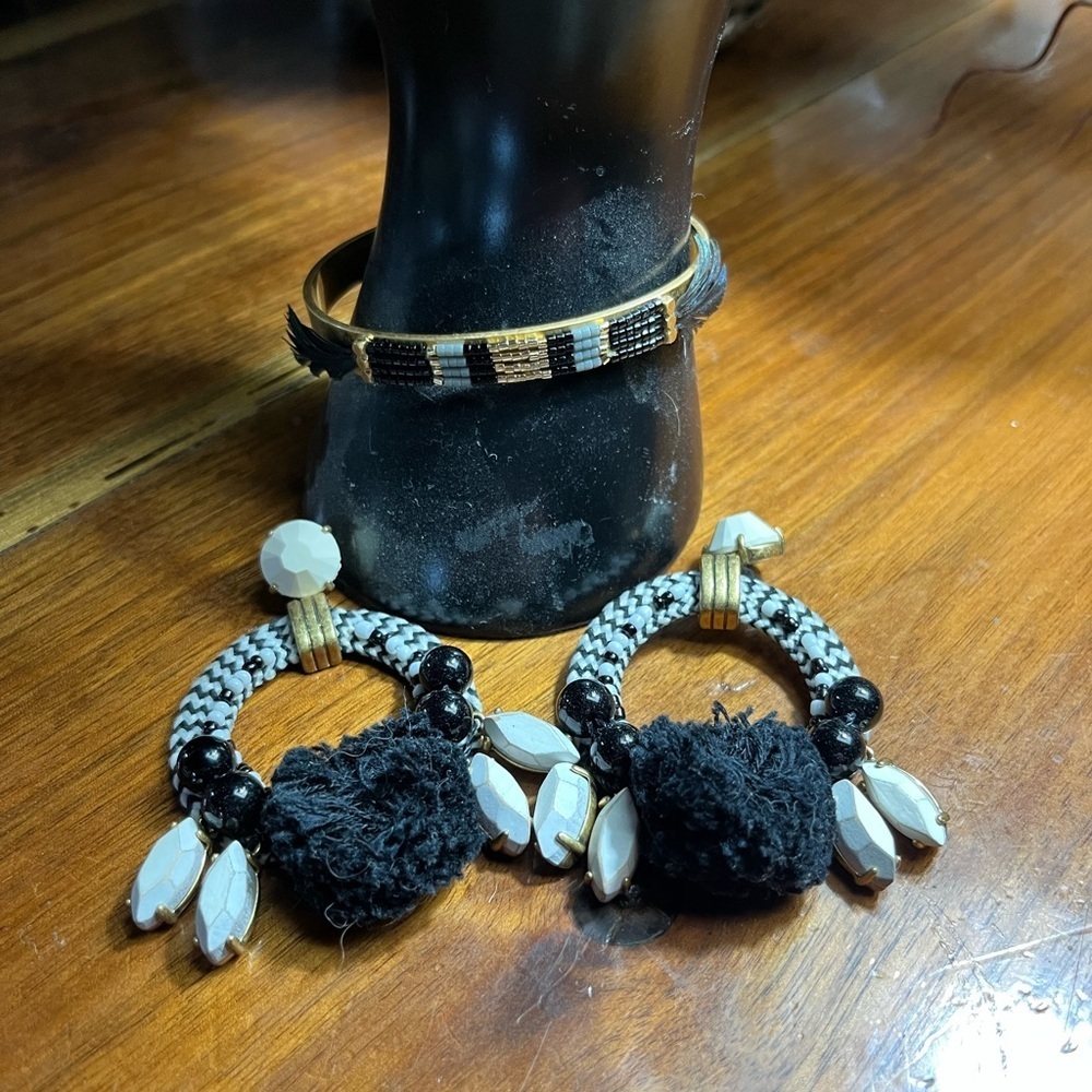 J. Crew Black and White Statement Earrings and Stella & dot bracelet